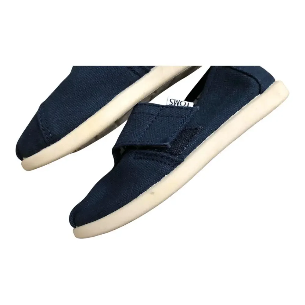 TOMS Alpargatas Toddler Boys Girls Size T 8 Navy Blue Canvas Shoes Hook & Loop